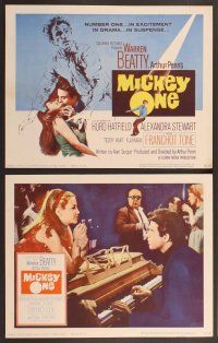 2p374 MICKEY ONE 8 LCs '65 cool title card artwork of Warren Beatty, Alexandra Stewart!