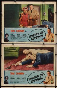 2p382 MURDER ON APPROVAL 8 LCs '56 detective Tom Conway w/pistol, English film noir!