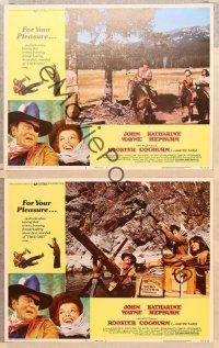 2p848 ROOSTER COGBURN 3 LCs '75 John Wayne with huge gun & Katharine Hepburn!