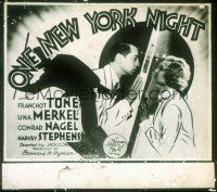 2r155 ONE NEW YORK NIGHT glass slide '35 Franchot Tone & Una Merkel spy at each other thru keyhole!