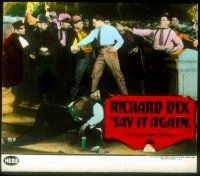 2r159 SAY IT AGAIN glass slide '26 great image of Richard Dix in brawl with many men!