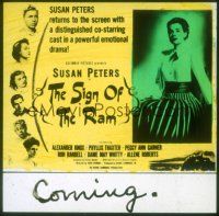 2r161 SIGN OF THE RAM glass slide '48 John Sturges, Susan Peters returns after her sad accident!