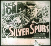 2r162 SILVER SPURS glass slide '36 cool montage artwork of cowboy Buck Jones!