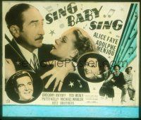 2r163 SING BABY SING style B glass slide '36 Alice Faye, Adolphe Menjou, Ritz Brothers