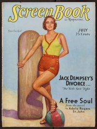 2r069 SCREEN BOOK magazine July 1931 art of Joan Crawford at the beach by Jose Recoder!