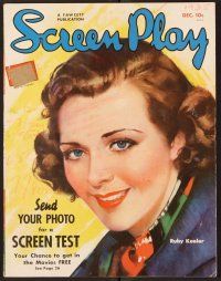 2r095 SCREEN PLAY magazine December 1935 great artwork portrait of pretty Ruby Keeler!