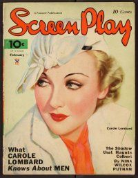 2r087 SCREEN PLAY magazine February 1935 great artwork of Carole Lombard by Al Wilson!