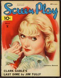 2r088 SCREEN PLAY magazine March 1935 fantastic art of Constance Bennett by Al Wilson!
