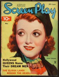 2r089 SCREEN PLAY magazine May 1935 great artwork of pretty Janet Gaynor by Al Wilson!