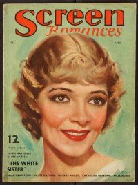 2r077 SCREEN ROMANCES magazine April 1933 artwork of Helen Hayes from The White Sister!