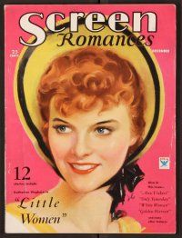 2r085 SCREEN ROMANCES magazine December 1933 best art of Katharine Hepburn from Little Women!