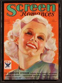 2r084 SCREEN ROMANCES magazine November 1933 best art of pretty Jean Harlow in Dinner at Eight!