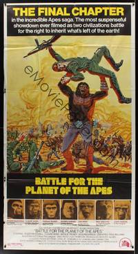 2s325 BATTLE FOR THE PLANET OF THE APES 3sh '73 great sci-fi artwork of war between apes & humans!