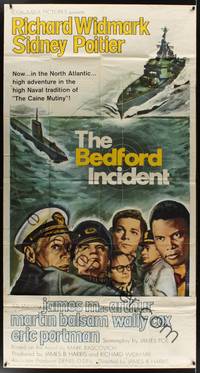 2s326 BEDFORD INCIDENT 3sh '65 Richard Widmark, Sidney Poitier, cool cast, ship & submarine art!