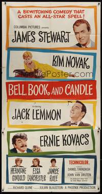 2s328 BELL, BOOK & CANDLE 3sh '58 James Stewart, Lemmon, sexiest witch Kim Novak laying with cat!