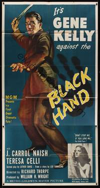 2s338 BLACK HAND 3sh '50 cool artwork of Gene Kelly, one man against the Black Hand!
