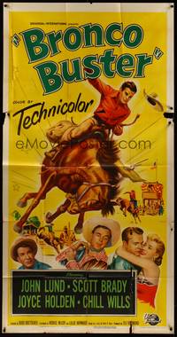 2s348 BRONCO BUSTER 3sh '52 directed by Budd Boetticher, cool artwork of rodeo cowboy on horse!