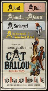 2s353 CAT BALLOU 3sh '65 classic sexy cowgirl Jane Fonda, Lee Marvin, great artwork!