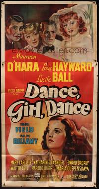 2s369 DANCE, GIRL, DANCE 3sh '40 different art of Lucille Ball, Louis Hayward & Maureen O'Hara!