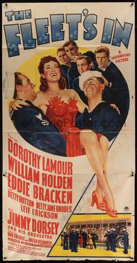 2s398 FLEET'S IN 3sh '42 different art of sexy Dorothy Lamour being carried by Holden & Bracken!