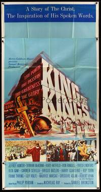 2s446 KING OF KINGS style B 3sh '61 Nicholas Ray Biblical epic, Jeffrey Hunter as Jesus!