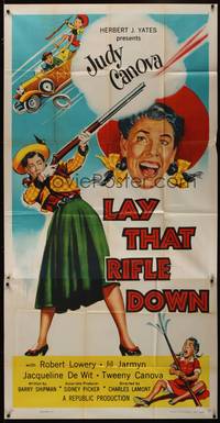 2s453 LAY THAT RIFLE DOWN 3sh '55 great wacky artwork of Judy Canova firing big gun!