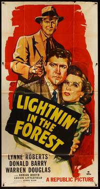 2s459 LIGHTNIN' IN THE FOREST 3sh '48 artwork of Lynne Roberts, Donald Barry & Warren Douglas!