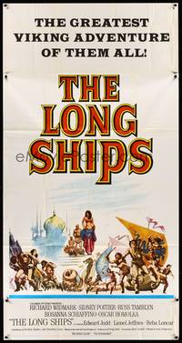 2s469 LONG SHIPS 3sh '64 Richard Widmark, Sidney Poitier, cool art of the Mighty Vikings!