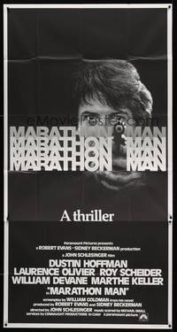 2s486 MARATHON MAN int'l 3sh '76 cool image of Dustin Hoffman, John Schlesinger classic thriller!