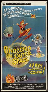 2s532 PINOCCHIO IN OUTER SPACE 3sh '65 great sci-fi cartoon artwork, explore new worlds of wonder!