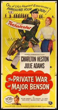 2s537 PRIVATE WAR OF MAJOR BENSON 3sh '55 art of Charlton Heston ordering around little kids!