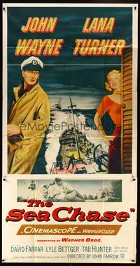 2s564 SEA CHASE 3sh '55 great artwork of sailor John Wayne & sexy Lana Turner!