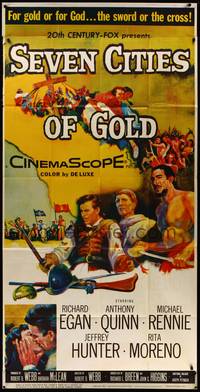 2s568 SEVEN CITIES OF GOLD 3sh '55 barechested Richard Egan, Mexican Anthony Quinn, priest Rennie
