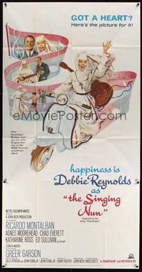 2s578 SINGING NUN 3sh '66 great artwork of Debbie Reynolds with guitar riding Vespa!