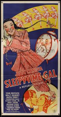 2s580 SLEEPYTIME GAL 3sh '42 full-length artwork of Judy Canova in pajamas by alarm clock!