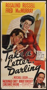 2s601 TAKE A LETTER DARLING style A 3sh '42 Rosalind Russell is secretary Fred MacMurray's boss!