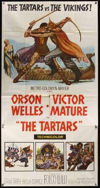 2s604 TARTARS 3sh '61 great artwork of Victor Mature battling Orson Welles!