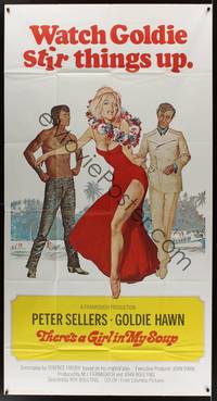 2s611 THERE'S A GIRL IN MY SOUP int'l 3sh '71 different art Peter Sellers & sexy Goldie Hawn!