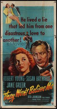 2s613 THEY WON'T BELIEVE ME 3sh '47 Susan Hayward, Robert Young with gun, Jane Greer, film noir!