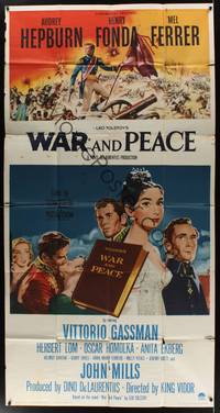 2s635 WAR & PEACE 3sh '56 art of Audrey Hepburn, Henry Fonda & Mel Ferrer, Leo Tolstoy epic!