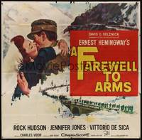 2s213 FAREWELL TO ARMS 6sh '58 art of Rock Hudson kissing Jennifer Jones, Ernest Hemingway