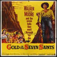 2s224 GOLD OF THE SEVEN SAINTS 6sh '61 Clint Walker, Roger Moore, cool different artwork!