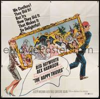 2s229 HAPPY THIEVES 6sh '62 cool artwork of Rita Hayworth & Rex Harrison stealing painting!