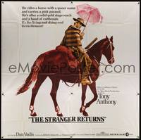 2s279 STRANGER RETURNS 6sh '68 great spaghetti western image of Tony Anthony on horse w/umbrella!