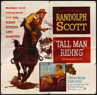 2s282 TALL MAN RIDING 6sh '55 cowboy Randolph Scott standing on horse, sexy Dorothy Malone!