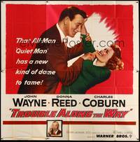 2s292 TROUBLE ALONG THE WAY 6sh '53 great image of John Wayne fooling around with Donna Reed!