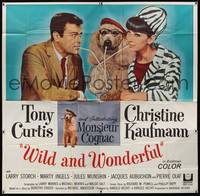 2s299 WILD & WONDERFUL 6sh '64 wacky image of Tony Curtis, Christine Kaufmann, & Monsieur Cognac!