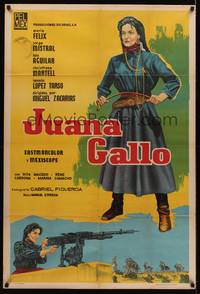 2s124 JUANA GALLO Argentinean '61 cool art of mean Maria Felix with crop & giant machine gun!