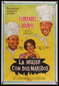 2s146 MY WIFE'S HUSBAND Argentinean '63 wacky artwork of chefs Fernandel & Bourvil!