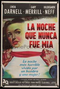 2s149 NIGHT WITHOUT SLEEP Argentinean '52 art of sexy Linda Darnell about to be strangled!